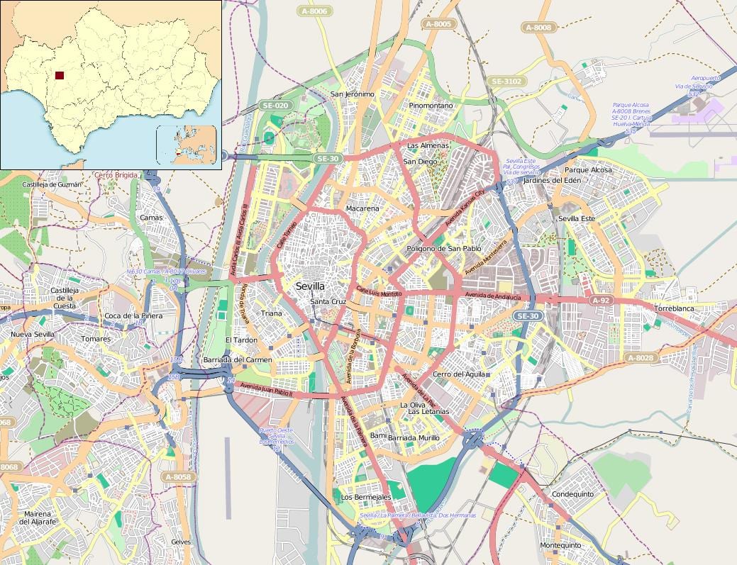 karta Seville-Španjolska četvrtine