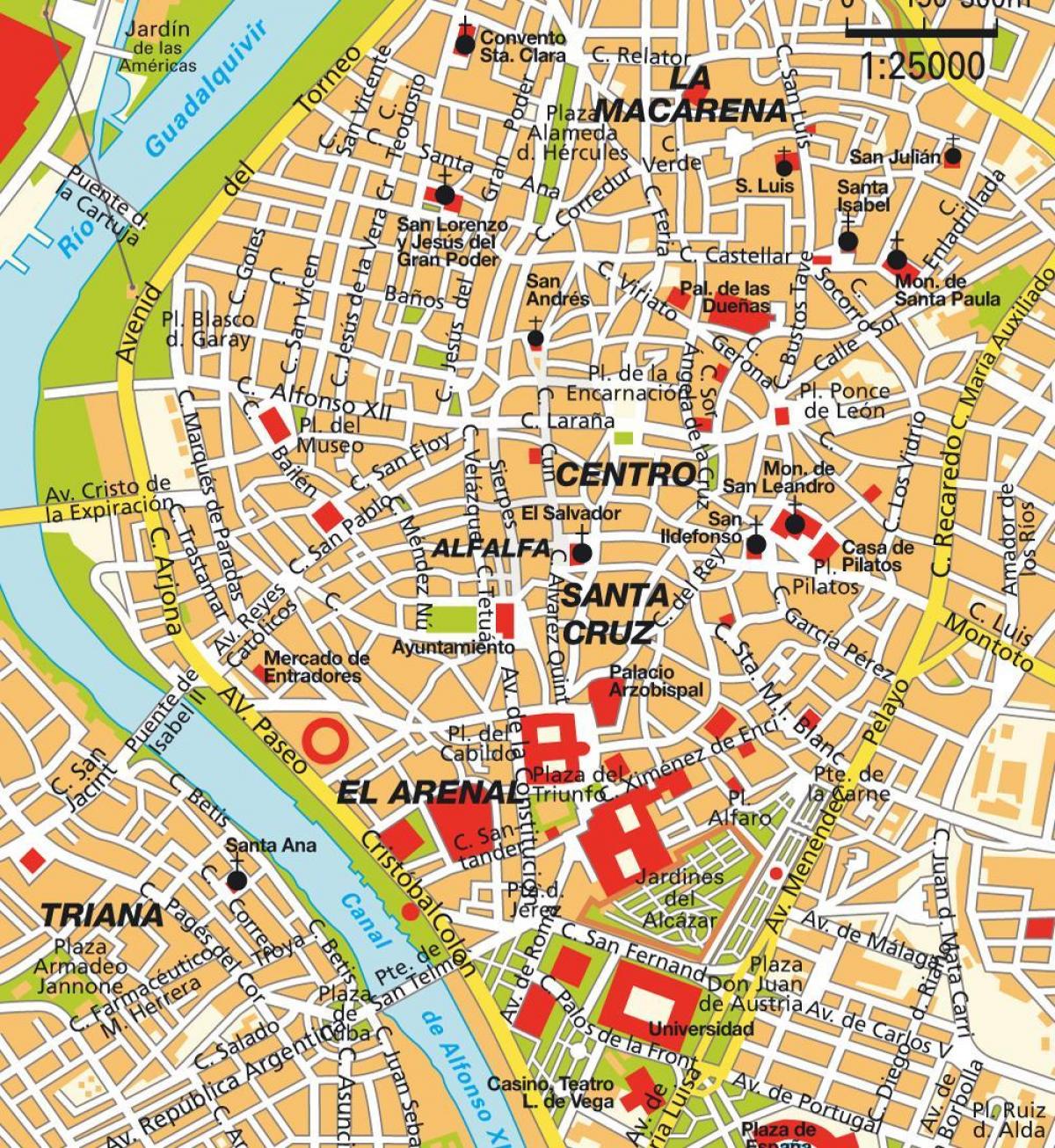 karta Seville-Španjolska centar grada 