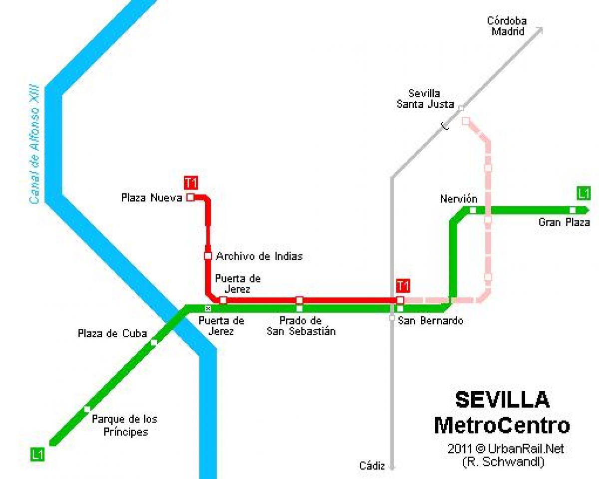 karta Seville tramvaj