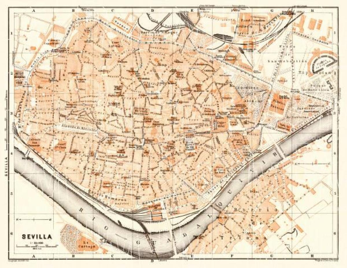 karta starog grada Seville u Španjolskoj
